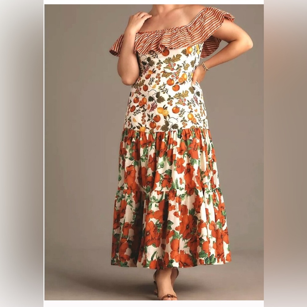 Maeve Off-the-Shoulder Mixed-Print Midi Dress Size 2X